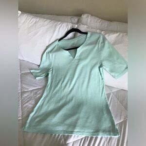 Talbots Pima Cotton Soft Mint Top with Notched V Neckline